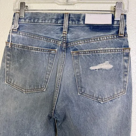 Re/Done Jeans Womens size 25 High Rise Raw Hem Button Fly Distressed Denim - Picture 9 of 15